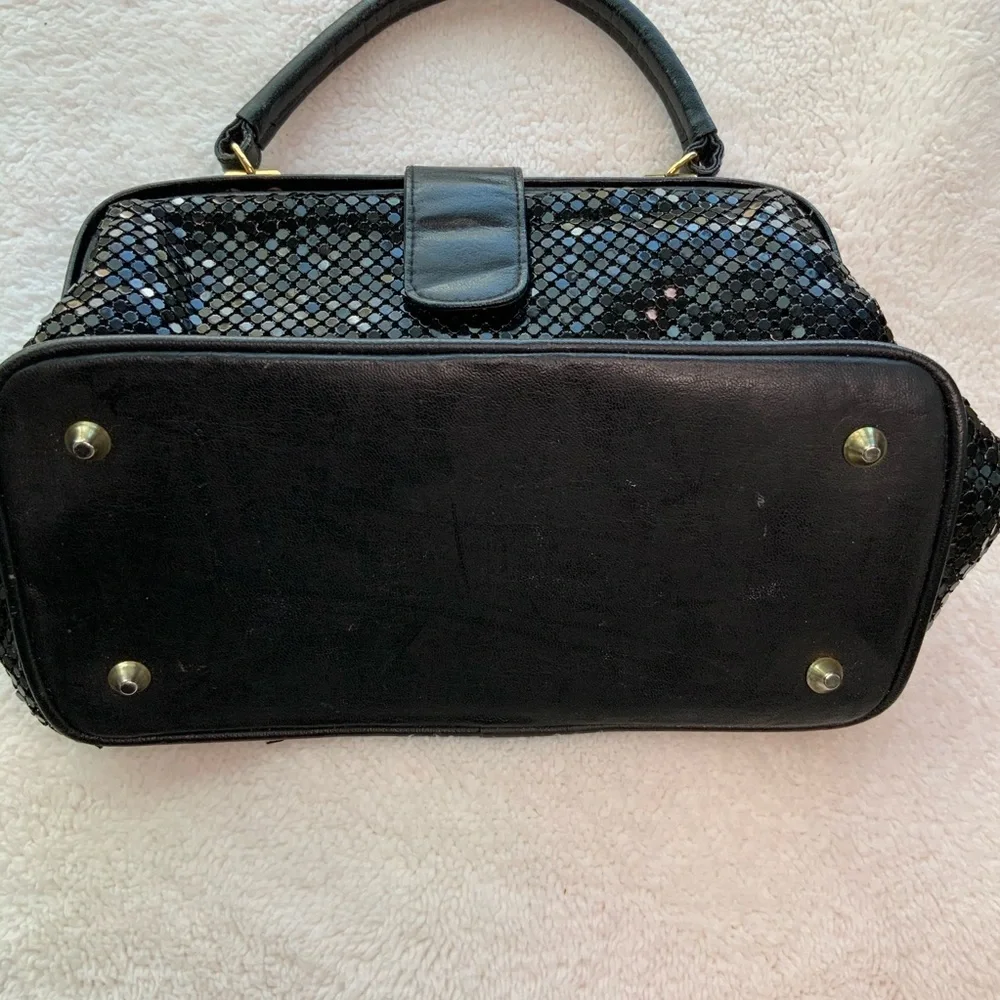 Vintage Satchel Bag Black Mesh Evening Holiday Hinge Close